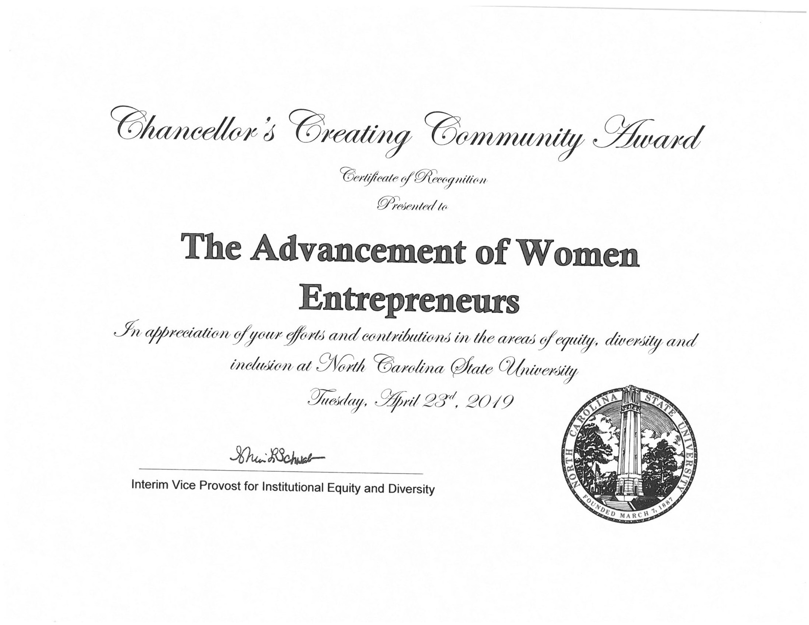 Chancellor's Creating Community Award